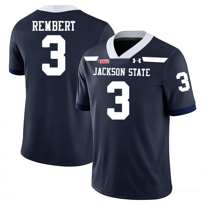 Jackson State Tigers #3 Nate Rembert College Football Jerseys,Uniforms-Navy